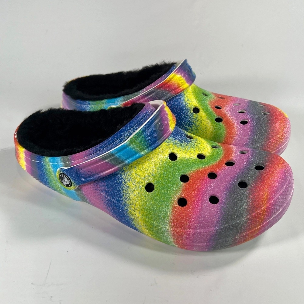 Crocs Classic Lined Spray Dye Clog Mens 11 Womens 13 Rainbow Rainbowcore Comfy
